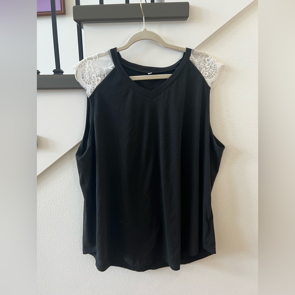 Black Tank Top with White Lace Detailing